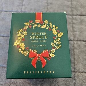Pottery Barn - Winter Spruce Candle - Green glass